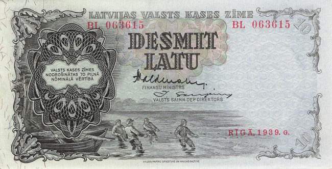 Lettland p29d 10 Latu 1939